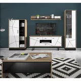 Lomadox Wohnzimmer Set Inkl. Couchtisch Bristol-129 In Catania Eiche Nb. Mit Schwarz Und Weiß Hochglanz