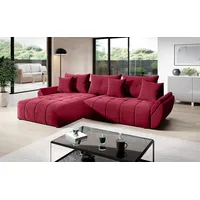 Vigo Velvet Monolith Ecksofa in L-Form 280 cm x 190 cm - Schlafsofa mit Bettkasten - Couch mit Stauraum und Kissen - Sofa mit Schlaffunktion - Ausziehbares Schlafsofa - Farbe: Rot (M-59)