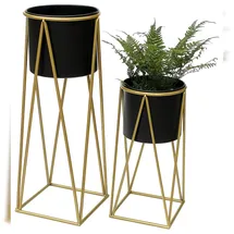 DanDiBo Ambiente DanDiBo Blumenhocker mit Topf Metall Gold Schwarz 2er Set Blumenständer 96046 Blumensäule Modern Pflanzenständer Pflanzenhocker