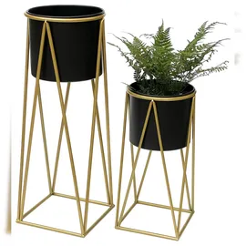 DanDiBo Ambiente DanDiBo Blumenhocker mit Topf Metall Gold Schwarz 2er Set Blumenständer 96046 Blumensäule Modern Pflanzenständer Pflanzenhocker