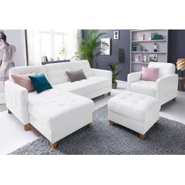 exxpo - sofa fashion "Elio, kompakt, bequem & zeitloses Design, Breite 217cm, L-Form", weiß (alpine weiß), B:217cm H:84cm T:157cm, Luxus-Kunstleder;NaturLEDER (echtes Rindsleder) in Sitz und Rücken.