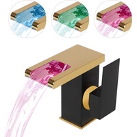 LED Wasserhahn Waschbecken Hahn 3 Farbe Ändern Beleuchtung Wasserfall Badezimmer (Schwarz+Gold)