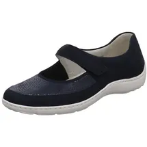 WALDLÄUFER Henni Slipper Bequemschuh aus Nubukleder in Blau in Weite H mit Klettverschluss. blau Gr. 39,5 EU