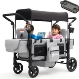 Faltbar Bollerwagen mit Dach für 2 Kinder zum Sitzen Kinderwagen Doppelsitz