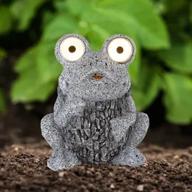 GLOBO Solarleuchte Frosch grau Solar Figur Frosch Außenlampe Steinoptik Solar, Akku IP44, LED 2x 0,06 Watt, LxBxH 17x14x21 cm,