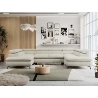 Wohnzimmersofa U-form, Eckcouch, Schlaffunktion und Bettkasten - PETER U - Velvet - Beige - Beige