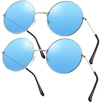 Frienda 2 Paar Hippie Sonnenbrillen Vintage Brillen Retro Sonnenbrillen Hippie Brillen für Herren Damen Erwachsene Party Kostüm (Blau, Runde Form)