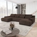 beautysofa Ecksofa BENNY U - Polsterecke in U-Form für Wohnzimmer mit Schlaffunktion & Bettkasten - Braun (Poso6) - Braun
