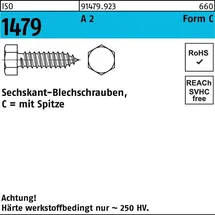 Industrial Quality Supplies ISO 1479 Form C Sechskant-Blechschraube VG 2,9x13 Edelstahl A2 blank m. Spitze
