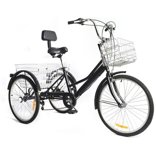 Dreirad Für Erwachsene 24 Zoll 3-Rad Fahrrad 7 Gang Trike Erwachsenendreirad Premium City Bike Verstellbare Senioren Trike Cruise Einkaufsrad Mit Korb (B)