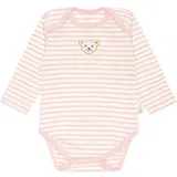 Steiff Baby Body - Strampler, Baumwolle, Bär, Streifen, Logo, langarm Rosa/Weiß 68