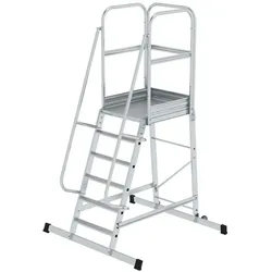 PROREGAL Plattformleiter mit geräumiger Plattform und Rollen | 6 Stufen | inkl. beidseitigem Handlauf | Aluminium