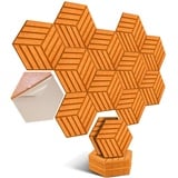 Hexagon Akustikplatten selbstklebend 12 Stück I Schallabsorber Schallschutz mit hoher Dichte für Wand Decken Holz & Tür - Akustikpanel Schallschutzplatten, 30x26x0.9cm,Streifen,Orange