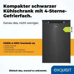 Exquisit Kühlschrank mit Gefrierfach, 107 Liter, kleiner Kühlschrank, 4-Sterne-Gefierfach, Kompakt, Freistehend, KS516-4-051C inoxlook-az