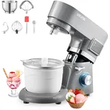 Vevor Eismaschine Eiscrememaschine 1,7 L Standmixer 6-Gang mit LED-Digitalanzeige & Timer & Rührpaddel & Knethaken & Spritzschutz, für DIY Gefrorener Joghurt, Frucht-Gelato Sorbet Grau 1400 W