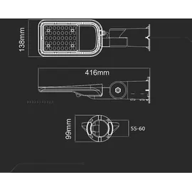 V-Tac LED-Straßenleuchten mit Lichtsensor - Grau - Samsung - IP65 - 30W - 3000 Lumen - 6500K - 5 Jahre - Grau