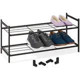 Relaxdays Schuhregal, 2 Ebenen, stapelbar, Flur Schuhgestell HBT 33,5 x 70 x 26 cm, 6 Paar Schuhe, offen, schwarz