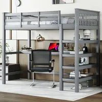 Redom - Hochbett, 90 x 200, Hochbett für Kinder mit Stauraum und Schreibtisch unter dem Bett, ohne Matratze, grau
