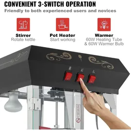 Vevor Popcornmaschine Popcornautomat mit Wagen 850 W Popcorngerät, 8 oz Kessel für 48 Tassen pro Ladung, Popcornmaschine mit gehärtetem Glas inkl. 4 Schaufeln Kino-Stil Restaurant Schwarz