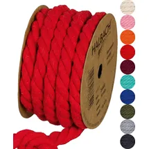 HALBACH Seidenbänder recycelte Baumwollkordel, Breite: 10 mm/Länge 4 Meter, Nachhaltiges Baumwollgarn für Makramee, Naturkordel zum Basteln, Farbe: rot
