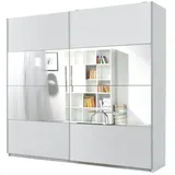 Helvetia Schiebetürenschrank Bilbao (2 Türen, innen 5 Böden & 1 Kleiderstange, mit Spiegel, 1-St., mit Soft-Close Funktion, Griffleisten aus Metall, 221x61x210cm) 221cm weiß Spiegel 2-türig weiß