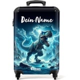 NoBoringSuitcases.com Kinderkoffer, Reisekoffer Personalisiert, Kinderkoffer Jungen, Koffer Kinder, Kinder Reisekoffer, Kindertrolley Jungen, Handgepäck Trolley 55x40x20 cm (Dinosaurier - Blau)