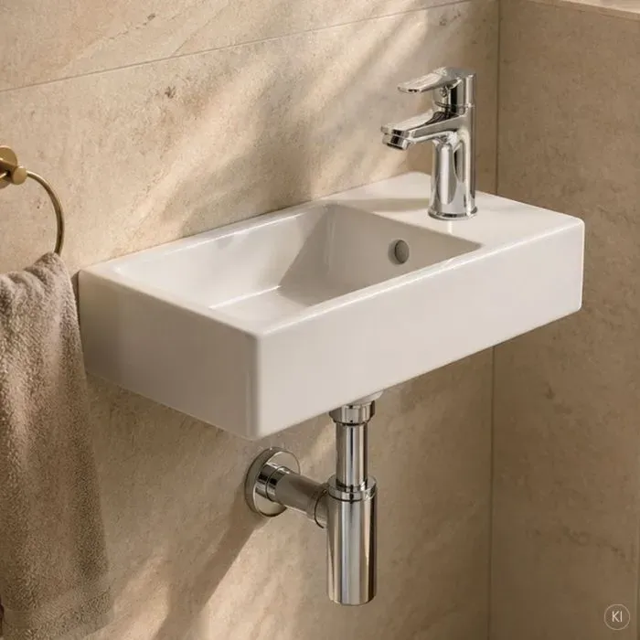 CARLDIX x LAUFEN Handwaschbecken 45 cm A91001014501  Weiß, 450 x 260 mm, mit Überlauf, Hahnloch rechts