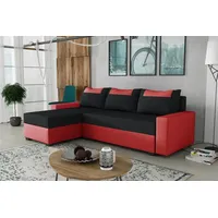 Fun Möbel Ecksofa Schlafsofa Sofa HEDVIG Manila Rot- Schwarz Ottomane Links