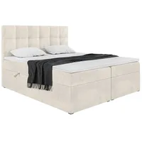 MEBLINI Boxspringbett mit Bettkasten - Gepolstert Doppelbett mit Matratze und Topper - Polsterbett mit Stauraum - Bett mit Kopfteil - Kai - 160x200...