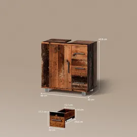 livinity Livinity® Waschbeckenunterschrank Eisak, Eiche rustikal, 60 x 60 cm mit Tür und 3 Schubladen Rechteckig, 60x60x33 Badezimmer, Badezimmerschränke, Waschbeckenunterschränke