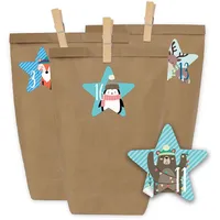 Papierdrachen Adventskalender zum Befüllen 2025-24 Geschenktüten und 24 Zahlenaufkleber und Klammern - Motiv Blaue Weihnachtstiere - zum Befüllen und Basteln - Weihnachten - Mini Set Nr 39