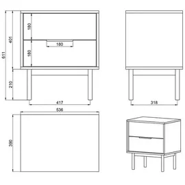 Selsey Nachttisch Beistellschrank Beistelltisch Nachtschrank 54 cm Mit 2 Schubladen, Weiß Holzerne Beine Viviaro