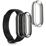 kwmobile 2X Schutzhülle kompatibel mit Xiaomi Mi Band 9 / Smart Band 9 Hülle - Fullbody Cover Set aus Silikon - Schwarz Silber