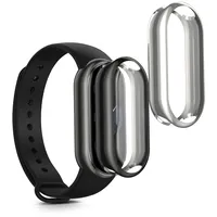 kwmobile 2X Schutzhülle kompatibel mit Xiaomi Mi Band 9 / Smart Band 9 Hülle - Fullbody Cover Set aus Silikon - Schwarz Silber