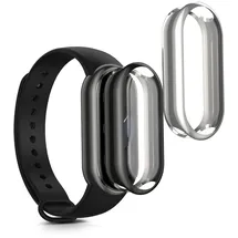 kwmobile 2X Schutzhülle kompatibel mit Xiaomi Mi Band 9 / Smart Band 9 Hülle - Fullbody Cover Set aus Silikon - Schwarz Silber