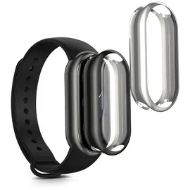 kwmobile 2X Schutzhülle kompatibel mit Xiaomi Mi Band 9 / Smart Band 9 Hülle - Fullbody Cover Set aus Silikon - Schwarz Silber