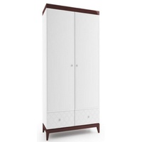 Casa Padrino Kleiderschrank Luxus Kleiderschrank Weiß / Hochglanz Braun 111,2 x 60 x H. 205 cm - Massivholz Schlafzimmerschrank mit 2 Türen und 2 Schubladen - Schlafzimmermöbel