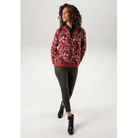 Aniston CASUAL Blouson mit kunstvollem Blumenmuster - jedes Teil ein Unikat Gr. 44, weinrot-wollweiß-rot-schwarz, , 95057555-44