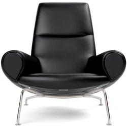 Fredericia Wegner Queen Chair, brushed steel / leder primo 88 schwarz