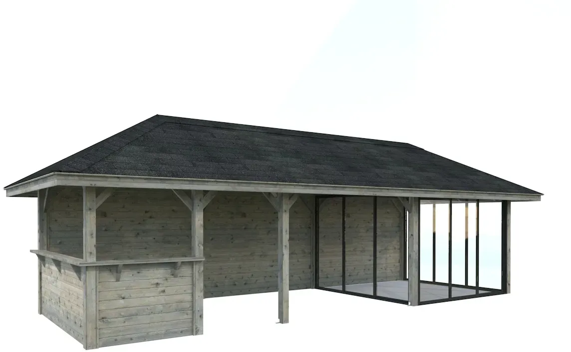 Palmako Pavillon Bianca 24,9 m2 Set 516 Slide Plus mit Isolierglas-Schiebetüren Grau tauchgrundiert