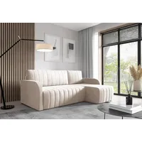 LIKMA Ecksofa Otto L-Form 224 cm Creme Moderne Sofas & Couches - Velvet Sofa mit Schlaffunktion - Schlafsofa mit Bettkasten - Wohnlandschaft mit Bettzeugbehälter, Stoff: Jasmine 21