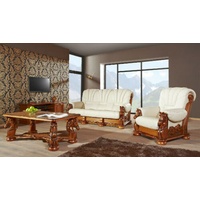 JVmoebel Sofa, Klassische Sofagarnitur Couch Polster Sitz Garnitur Sofa Leder Holz 3+1+1 Set weiß