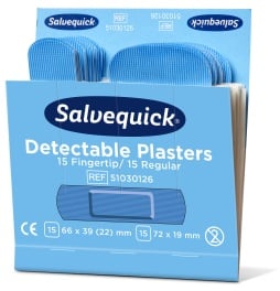 Cederroth Salvequick Detectable Pflastermix, Sterile, detektierbare Fingerkuppen- und Normalpflaster, extra weich & flexibel, 1 Box = 6 x 30 Stück (einzeln, steril verpackt)