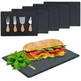 TRHN24 by Trendhafen24 Schieferplatte Servierplatte mit Besteck (6er Set) - 30x20 cm Servierplatten aus Schiefer ideal als Sushi Platte oder für Käse