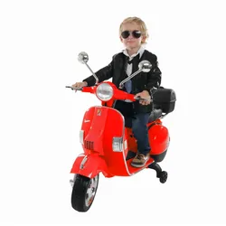 Kinder-Elektroroller Vespa, lizenziert, EVA-Reifen, LED-Scheinwerfer, Koffer, Soundmodul, Stützräder (Rot)