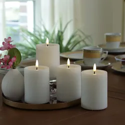 LED Kerzenset UNIQUE - Rustik-Optik - H: 10cm - mit Batterien und Fernbedienung ...