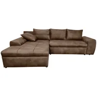 Ecksofa Vintage Schlafsofa Eckcouch L-Sofa mit Ottomane und Bettkasten in Braun