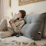Björn&Schiller Rückenkissen grau, 100 cm - Lesekissen für Bett und Sofa, Keilkissen, Rückenpolster für die Wand, Sitzkissen, Wandkissen, groß mit waschbarem Bezug - Ideal zum Anlehnen im Bett