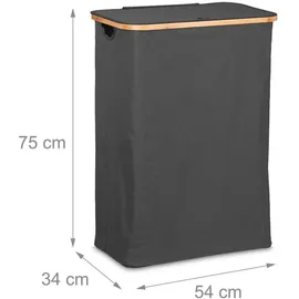 Relaxdays Wäschekorb mit Deckel, 105 l, Wäschesammler, Bambus & Polyester, faltbar, tragbar, Wäschekiste, schwarz/Natur