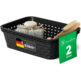 Novaliv 2 Stück Eleganter Aufbewahrungskorb in Rattan-Optik | Schwarz Kunststoff 1L ? Perfekt für Bad & Kleidungsaufbewahrung. Aufbewahrungsbox Badezimmer Körbchen Bad Organizer Korb Ordnungsbox